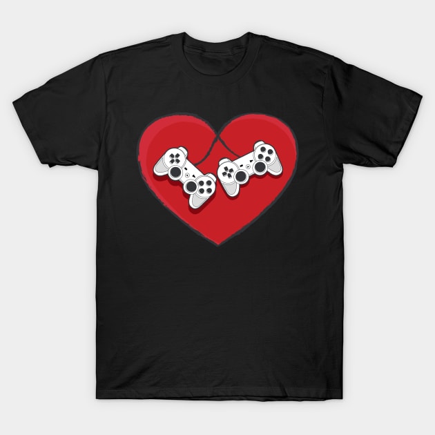 Video Gamer Valentines Day with Controllers Heart T-Shirt by aneisha